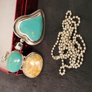 (2) Turquoise Pendant With One Chain